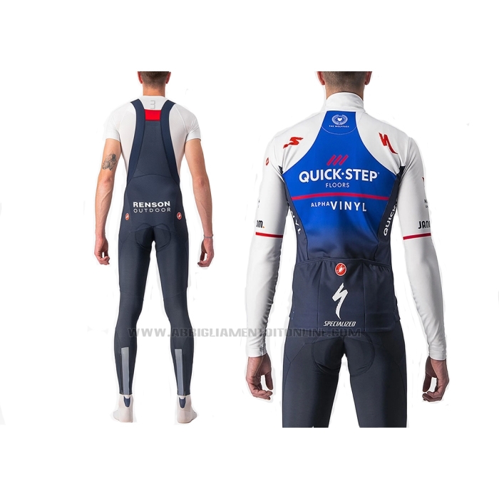 2022 Abbigliamento Ciclismo Deceuninck Quick Step Blu Bianco Manica Lunga e Salopette